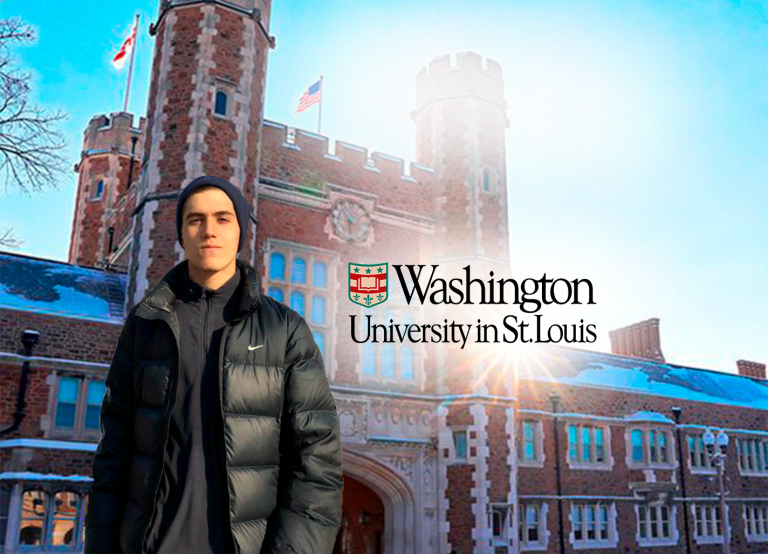 Estudante brasileiro com bolsa integral na Washington University.
